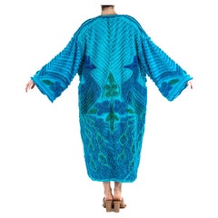 MORPHEW COLLECTION Blue Cotton Hand Embroidered Chenille Peacock Beach