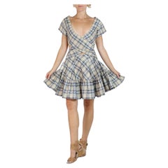Morphew Collection Blue, Cream & Yellow Silk Taffeta Plaid Denise Dress