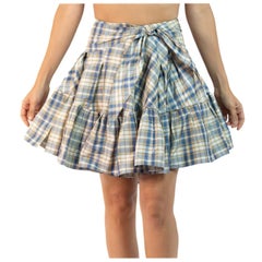 MC Blue, Cream & Yellow Silk Taffeta Plaid The Denise Skirt Mas