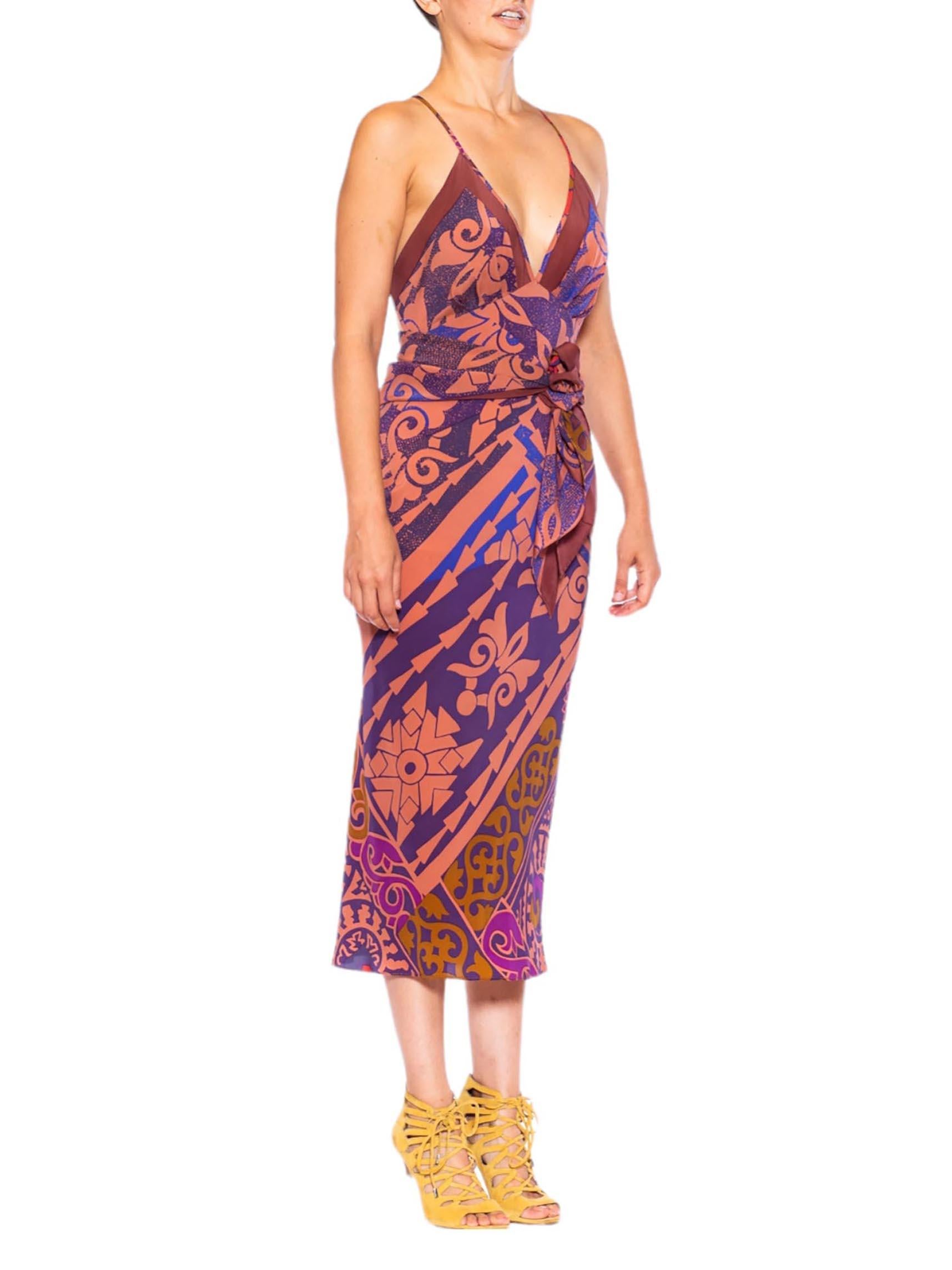 MORPHEW COLLECTION Blue Dusty Peach Silk Sagittarius One Scarf Dress Made From  For Sale 4