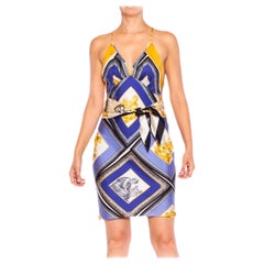 MORPHEW COLLECTION Blue & Gold Silk Charmeuse Two Scarf Sagittarius Dress