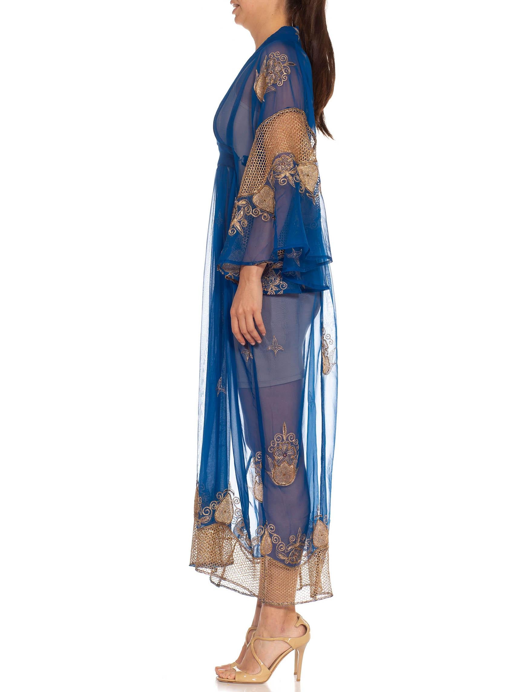   Morphew Collection Blue & Gold Silk Kaftan Made From Vintage Saris 
MORPHEW COLLECTION is made entirely by hand in our NYC Ateliér of rare antique materials sourced from around the globe. Our sustainable vintage materials represent over a century