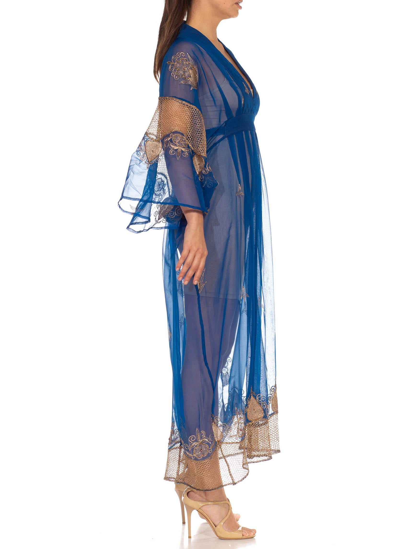 Purple Morphew Collection Blue & Gold Silk Kaftan Made From Vintage Saris For Sale