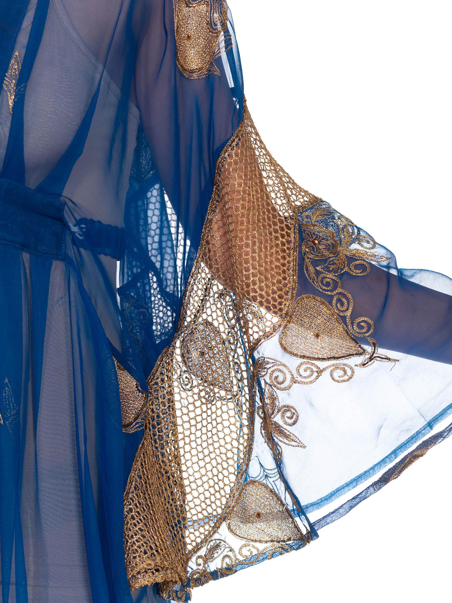 Morphew Collection Blue & Gold Silk Kaftan Made From Vintage Saris For Sale 4