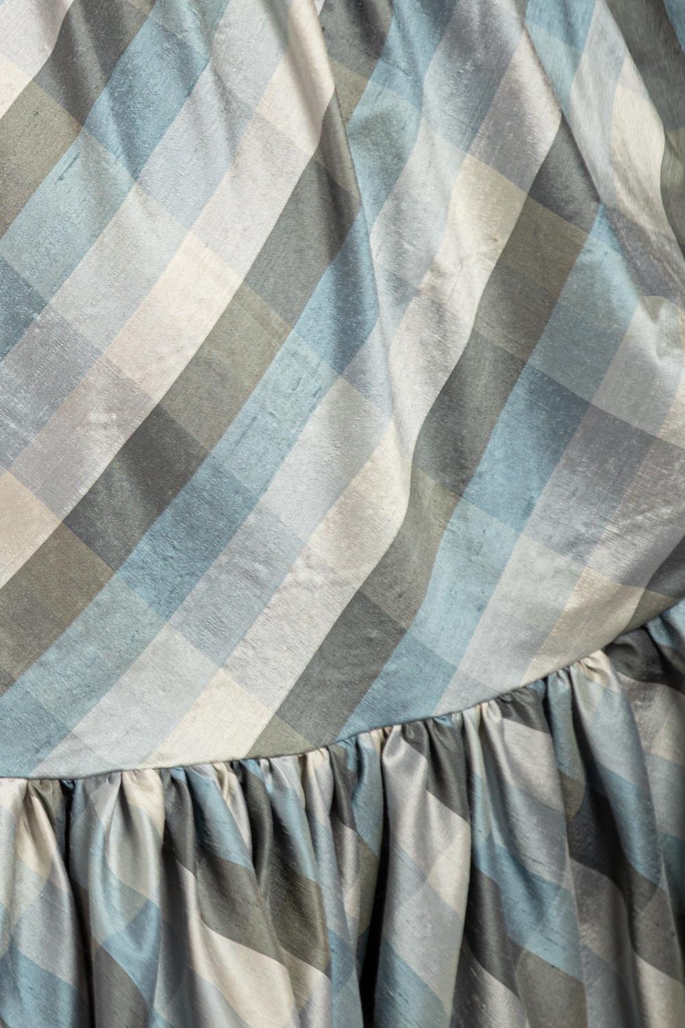 MORPHEW COLLECTION Blue & Gray Silk Taffeta Plaid Gown For Sale 5