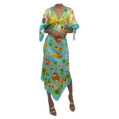 MORPHEW COLLECTION Blue, Lime Green & Orange Silk Floral Insects Print 2-Scarf