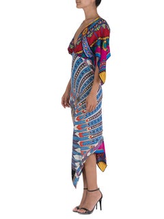 Morphew Collection Blue Multicolored Silk Perry Ellis & Erte 2-Scarf Dress Made