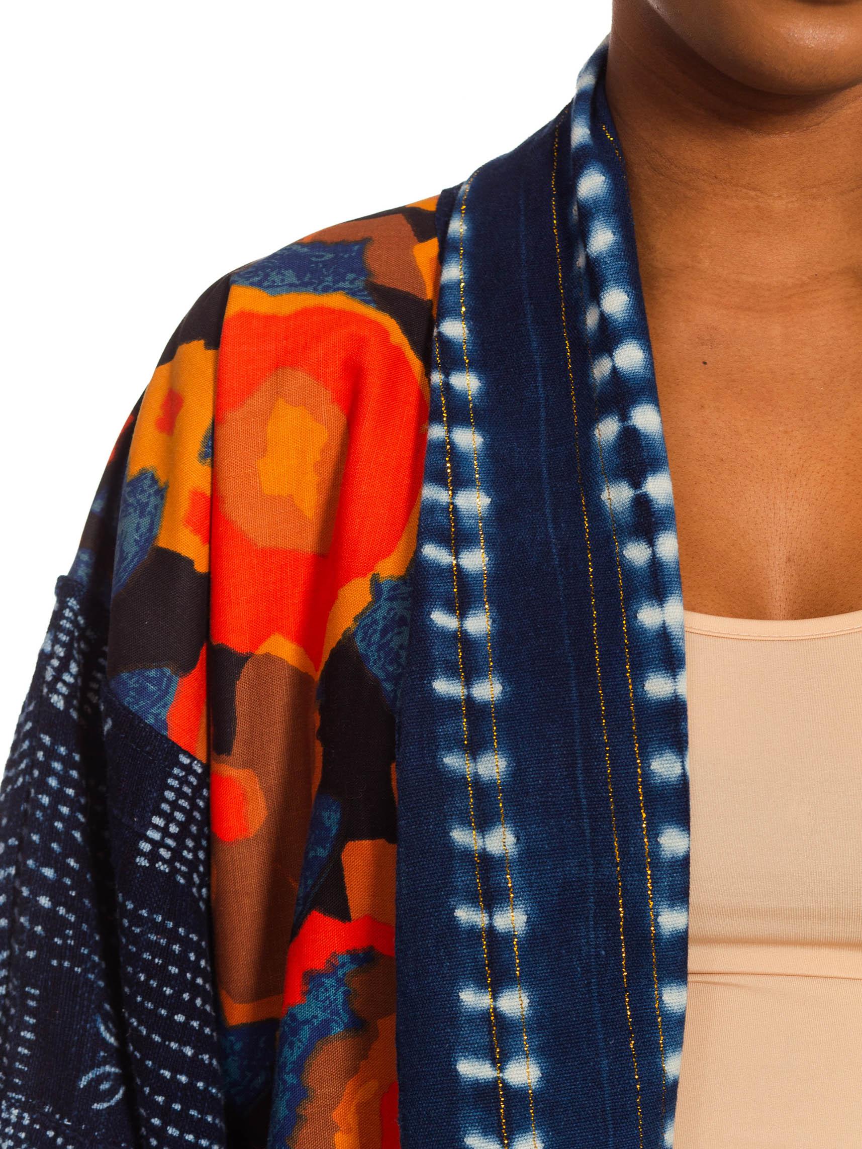 Morphew Collection Blue & Orange Cotton Up-Cycled African Indigo Vintage Fabric For Sale 5