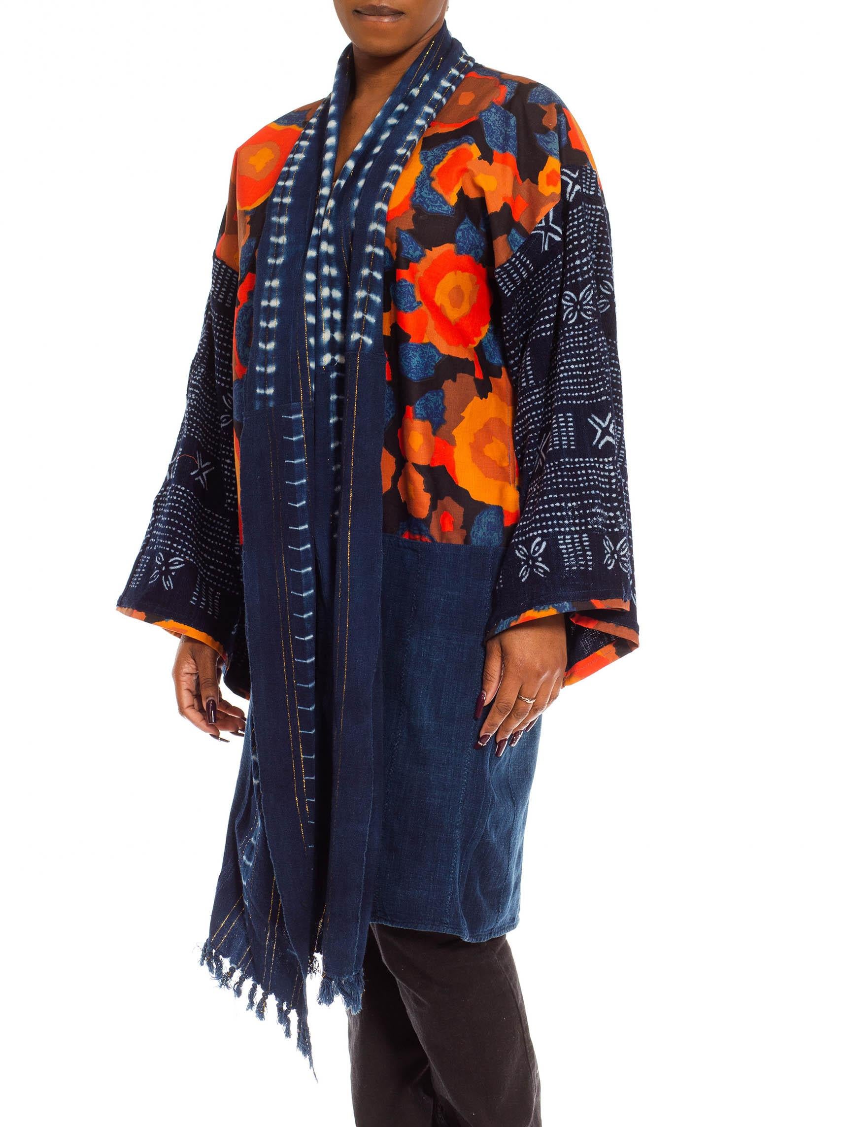 Morphew Collection - Tissu en coton bleu et orange indigo africain cyclisé vintage Excellent état - En vente à New York, NY