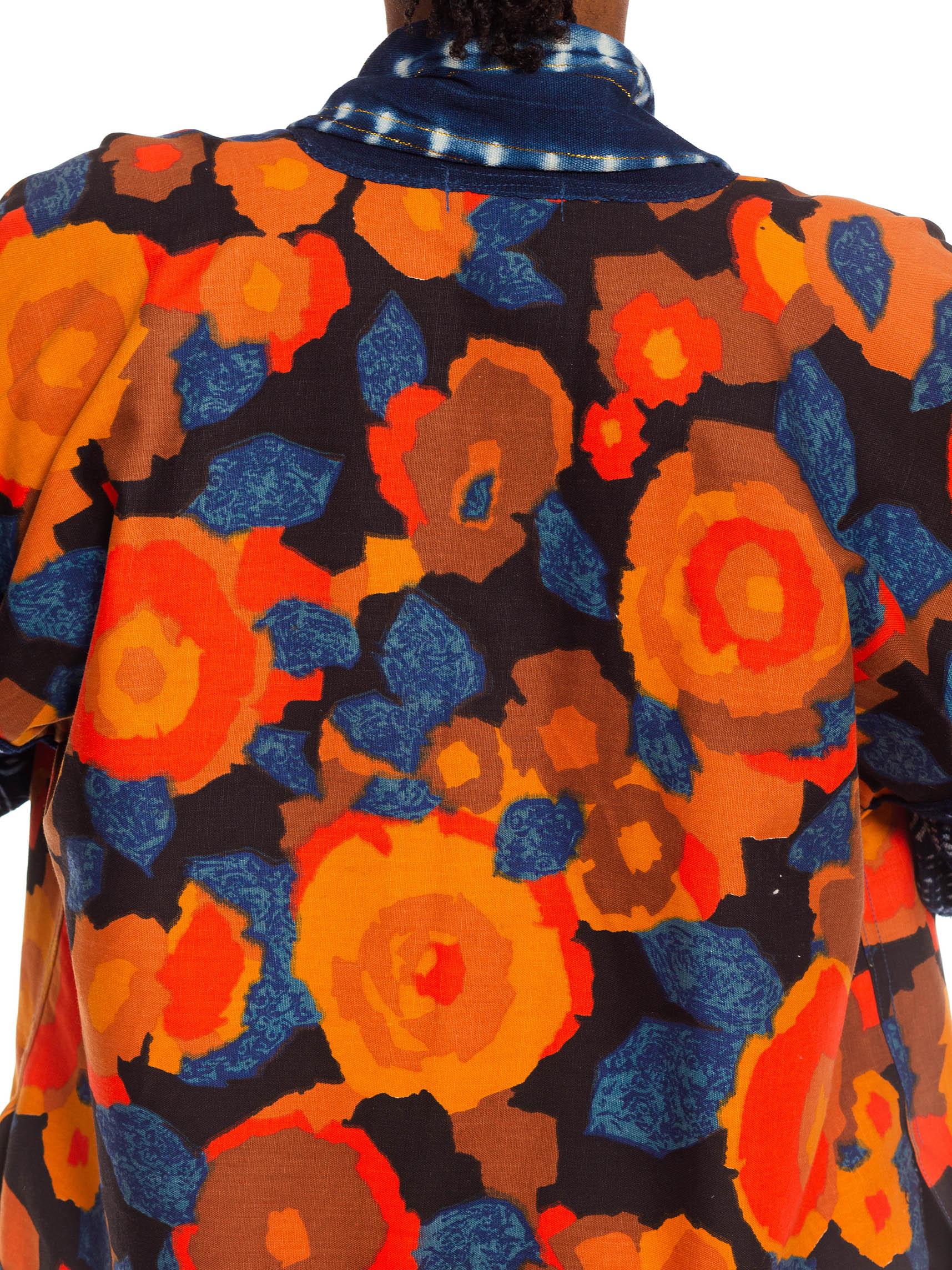 Morphew Collection Blue & Orange Cotton Up-Cycled African Indigo Vintage Fabric For Sale 4