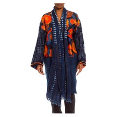 MORPHEW COLLECTION Tissu vintage en coton Up&Up recyclé Indigo africain bleu et orange