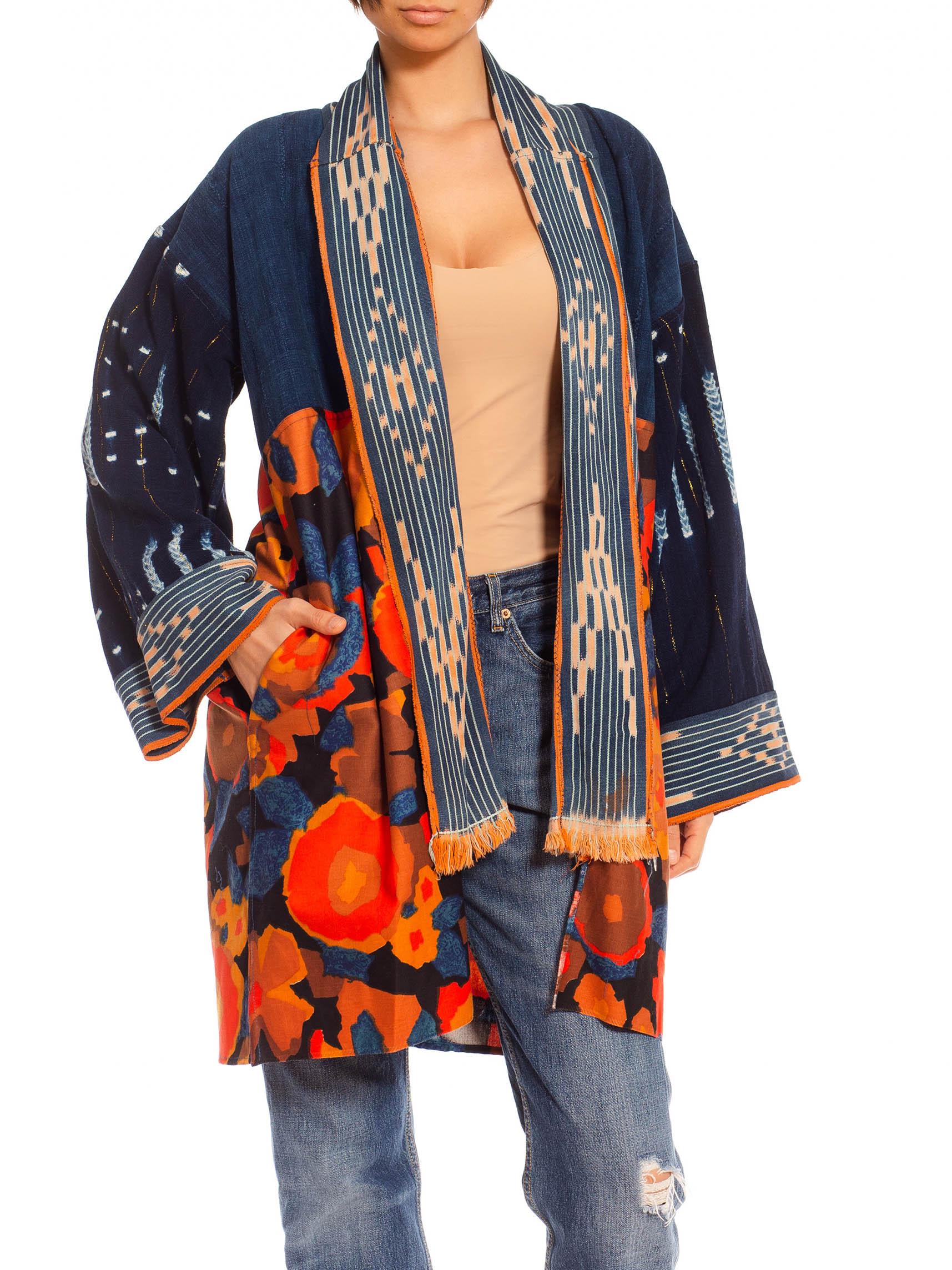 Morphew Collection - Tissu en coton bleu et orange vintage africain cyclisé, collection Indig Excellent état - En vente à New York, NY