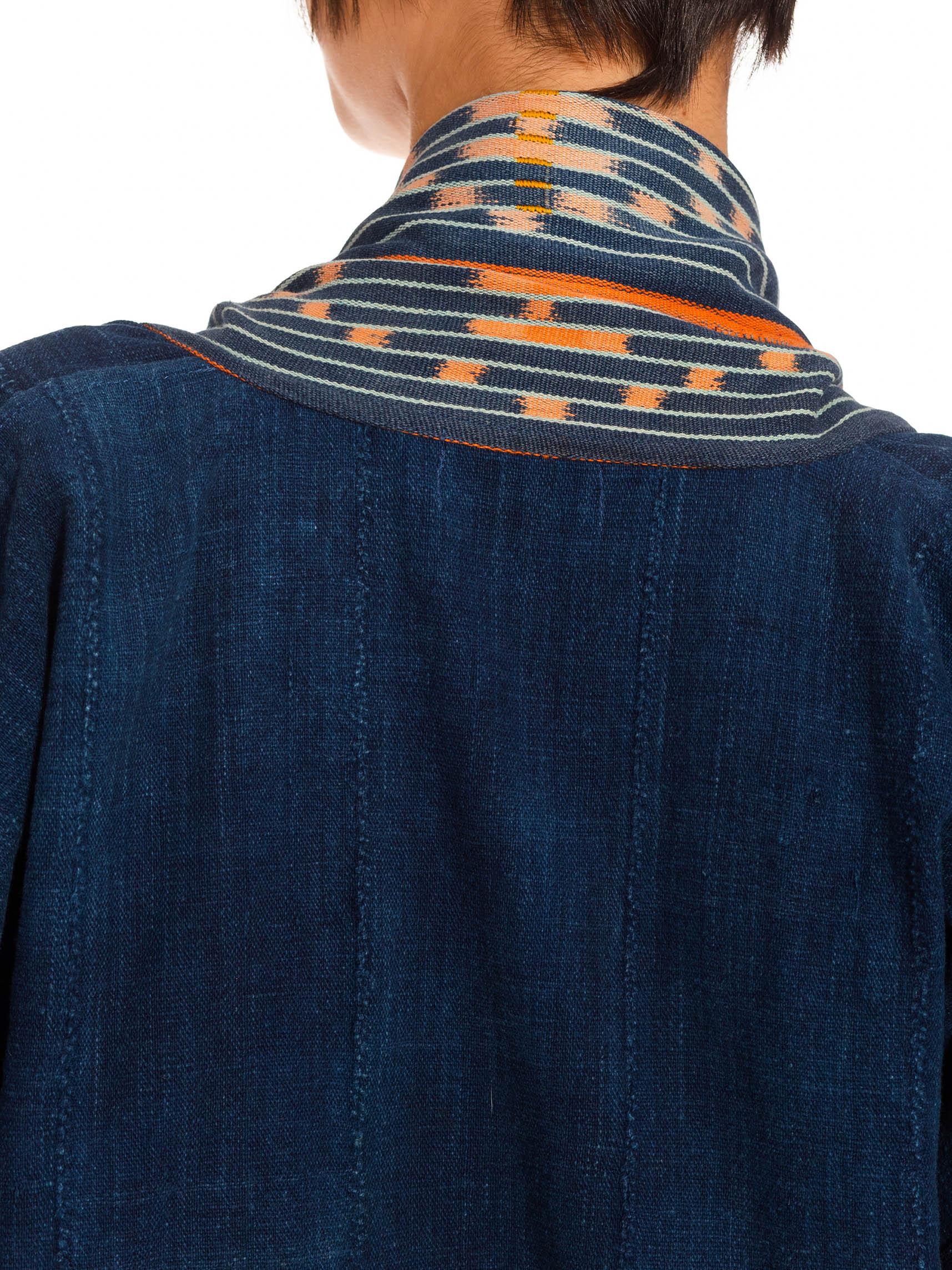 Morphew Collection Blue & Orange Cotton Up-Cycled Vintage Fabrics African Indig For Sale 4
