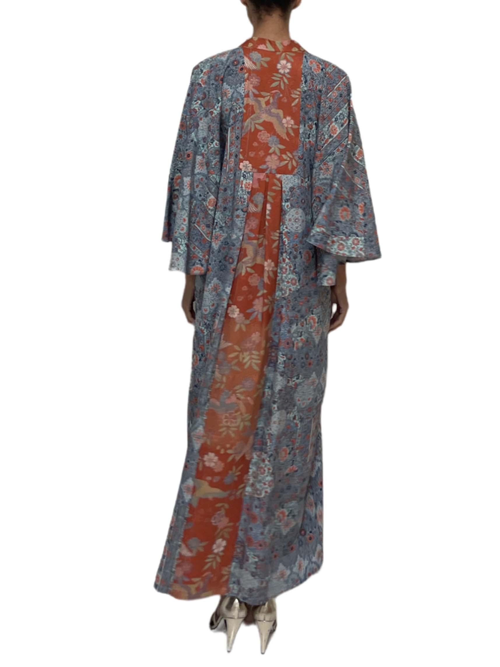 Women's MORPHEW COLLECTION Blue & Orange Japanese Kimono Silk Kaftan For Sale
