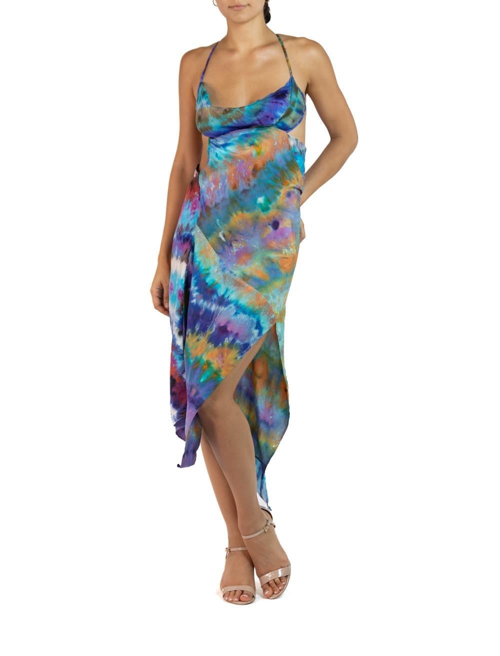 Morphew Collection Blue, Orange & Purple Silk Ice Dyed Dress For Sale 1