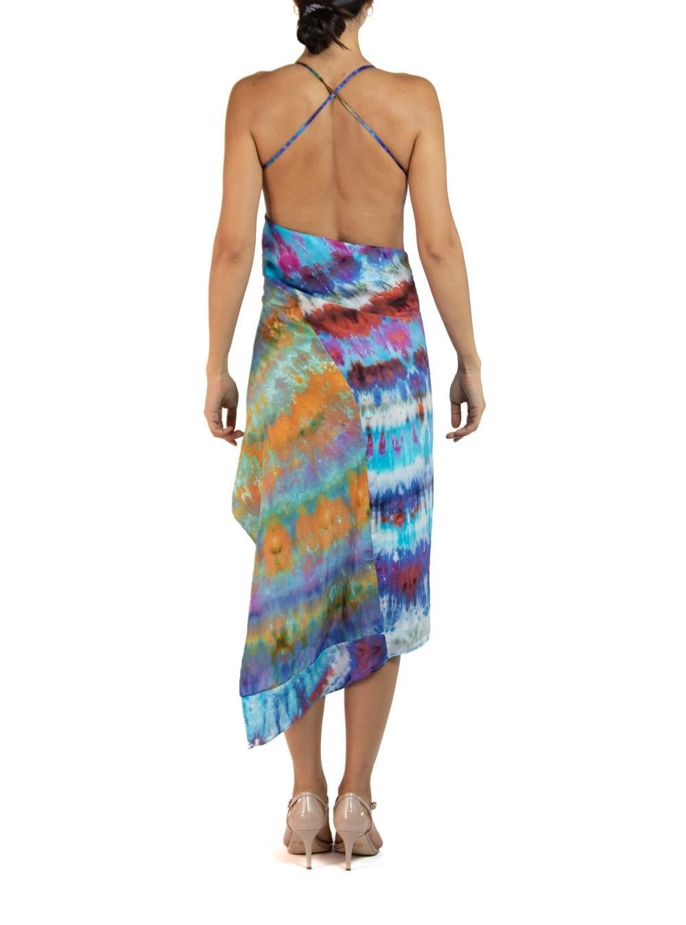 Morphew Collection Blue, Orange & Purple Silk Ice Dyed Dress For Sale 2