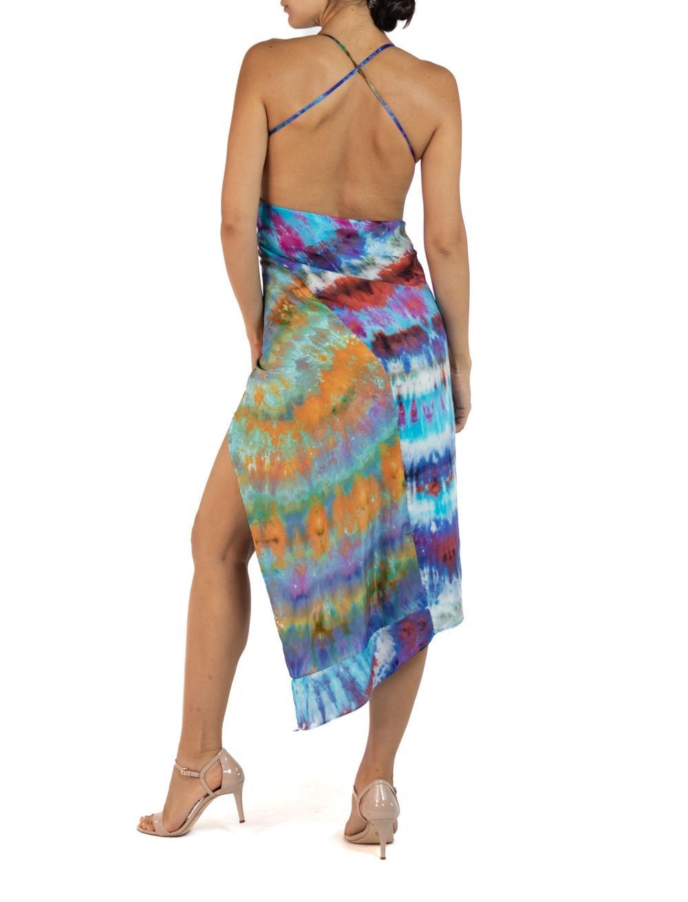 Morphew Collection Blue, Orange & Purple Silk Ice Dyed Dress For Sale 3