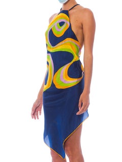 Morphew Collection Blue & Orange Silk Bias Cut 70S Scarf Top