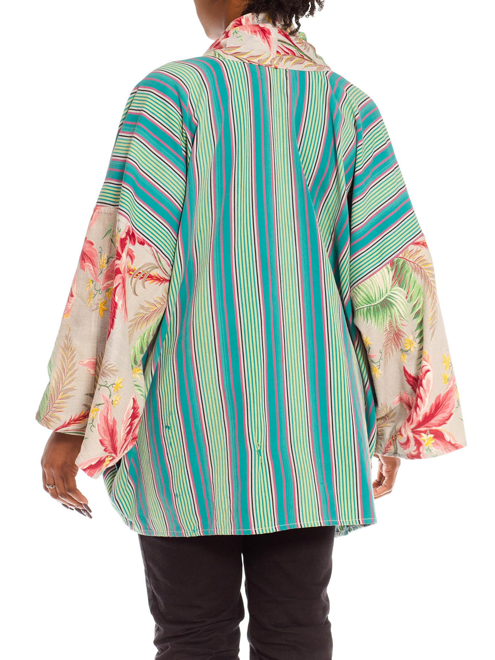 Women's or Men's Morphew Collection Blue & Pink Cotton African Stripe 1940S Tropical Duster For Sale