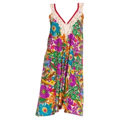 Morphew Collection Blue, Purple 
Orange 1960
S Floral Print  Dress With Lace V