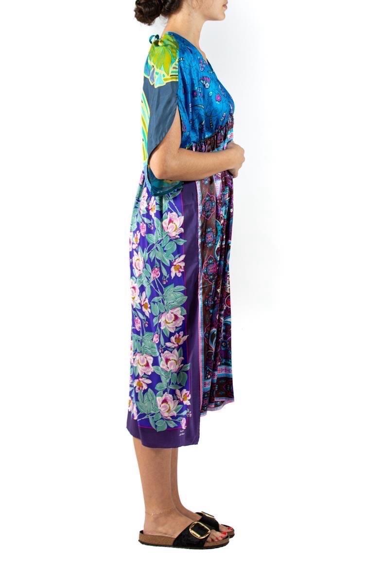 Morphew Collection Blue & Purple Paisley Silk Twill 4-Scarf Dress In Excellent Condition For Sale In New York, NY