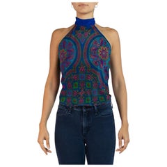 Top sciarpa con lacci in seta blu, viola e rosa della Morphew Collection