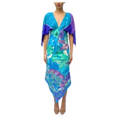Morphew Collection Blue 
Purple Silk Floral 2-Scarf Dress Made From Pierre Car