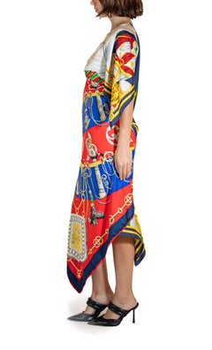 MORPHEW COLLECTION Blue & Red Nautical Silk Twill 2-Scarf Dress Made From Vinta