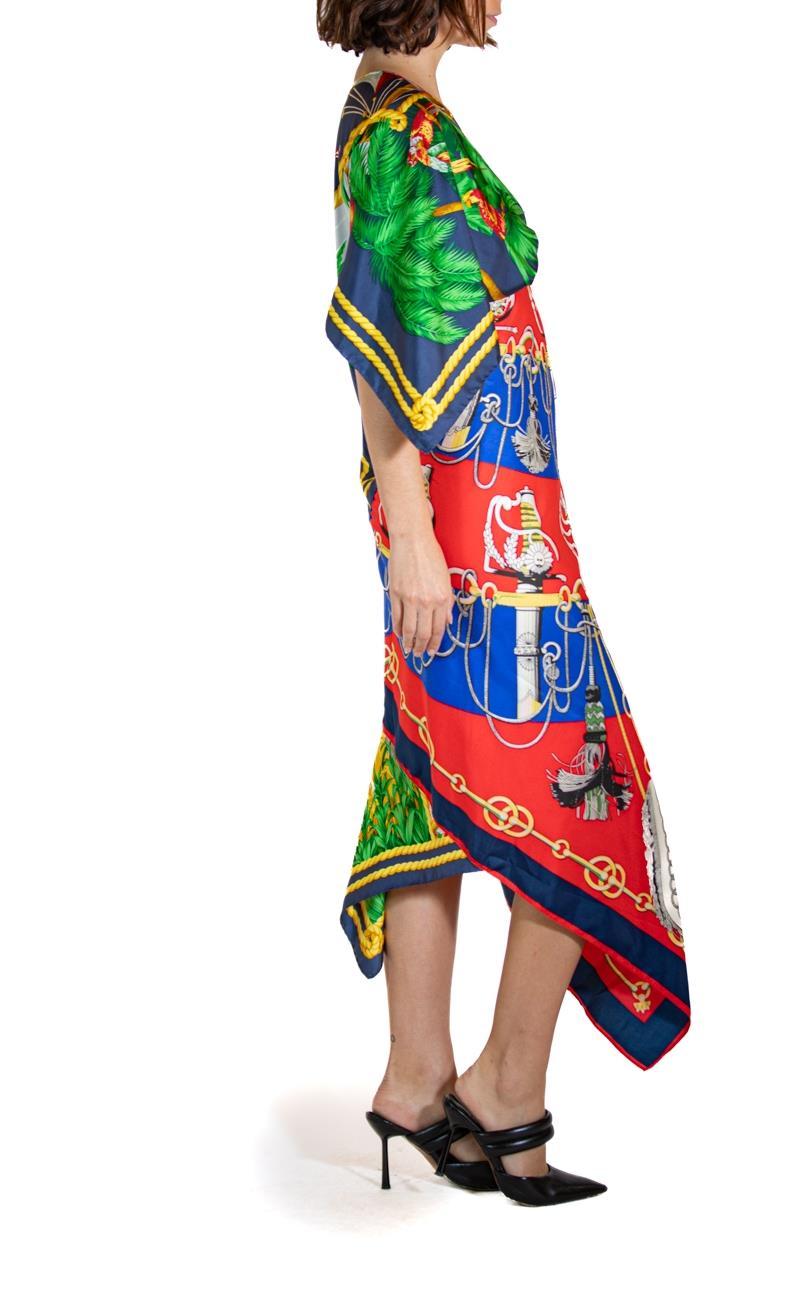 Beige MORPHEW COLLECTION Blue & Red Nautical Silk Twill 2-Scarf Dress Made From Vinta For Sale