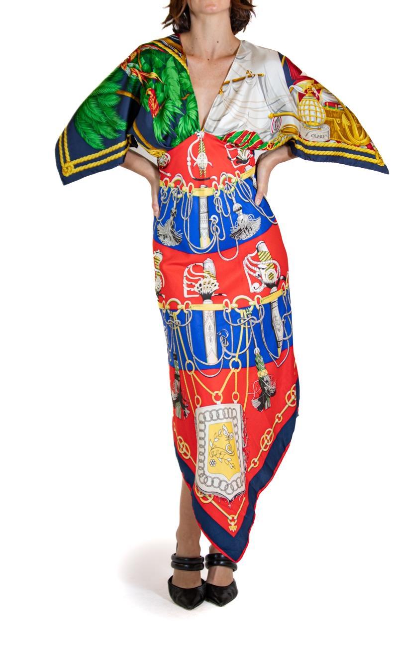 MORPHEW COLLECTION Blue & Red Nautical Silk Twill 2-Scarf Dress Made From Vinta In Good Condition For Sale In New York, NY