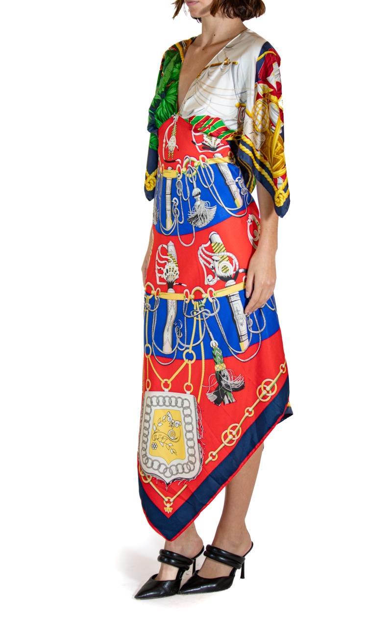 Women's MORPHEW COLLECTION Blue & Red Nautical Silk Twill 2-Scarf Dress Made From Vinta For Sale