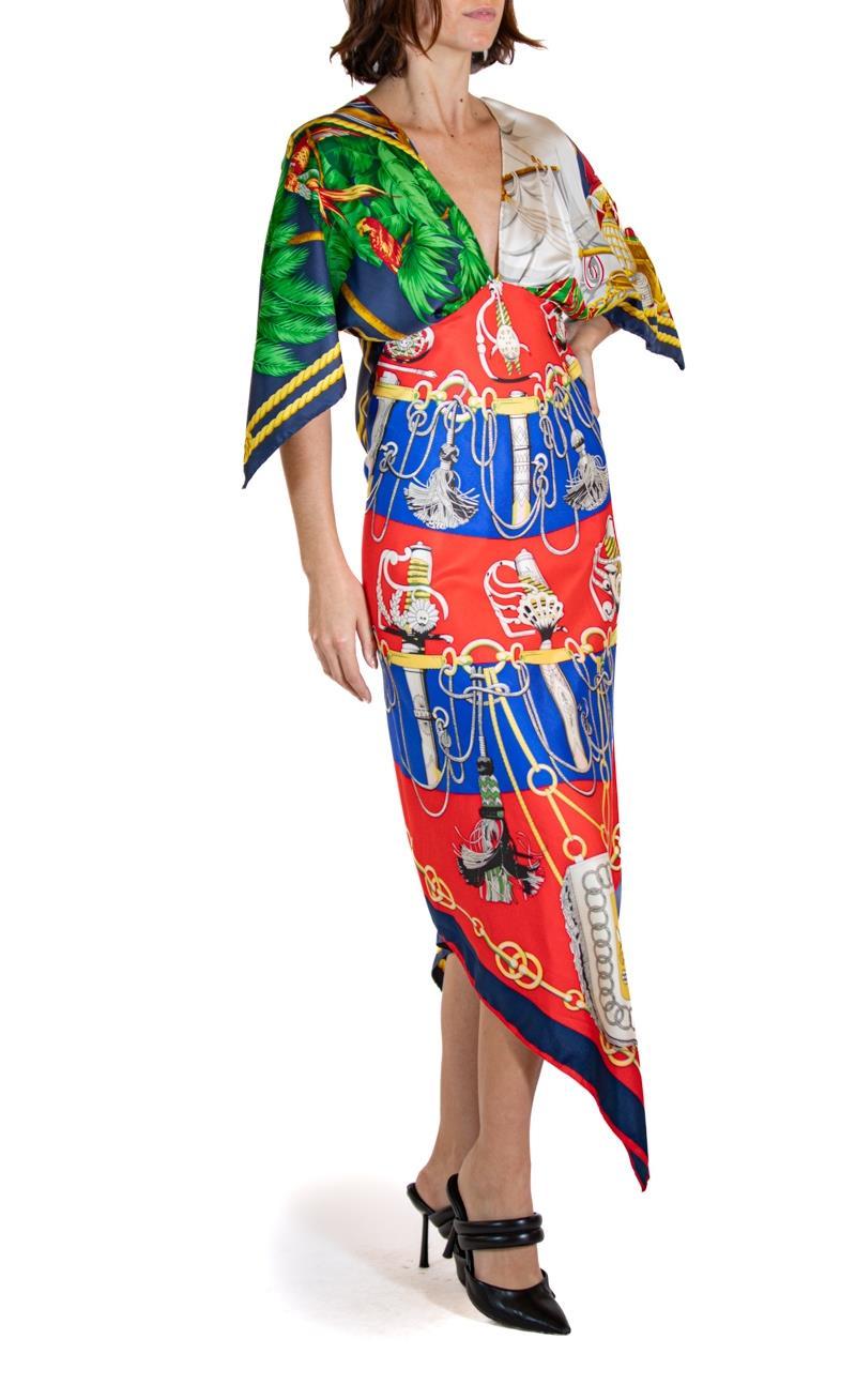 MORPHEW COLLECTION Blue & Red Nautical Silk Twill 2-Scarf Dress Made From Vinta For Sale 1