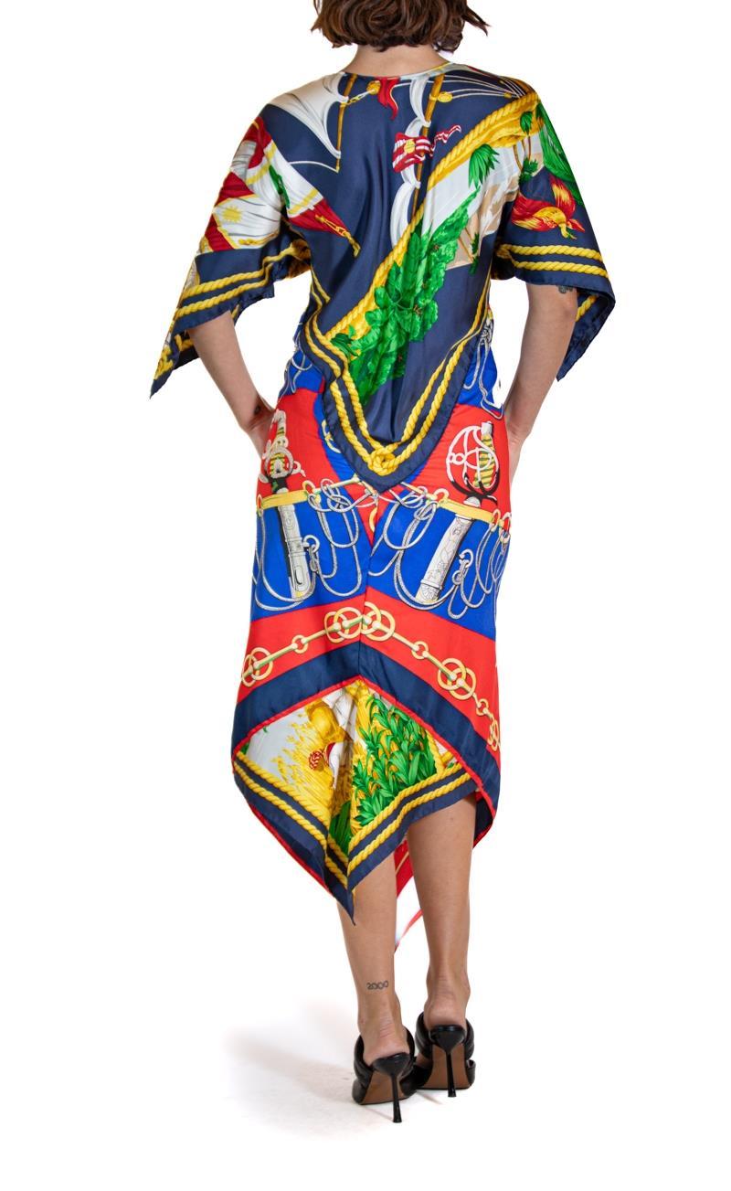 MORPHEW COLLECTION Blue & Red Nautical Silk Twill 2-Scarf Dress Made From Vinta For Sale 2