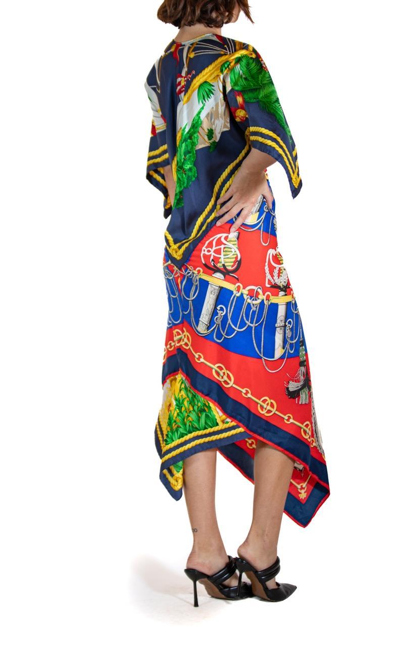 MORPHEW COLLECTION Blue & Red Nautical Silk Twill 2-Scarf Dress Made From Vinta For Sale 3