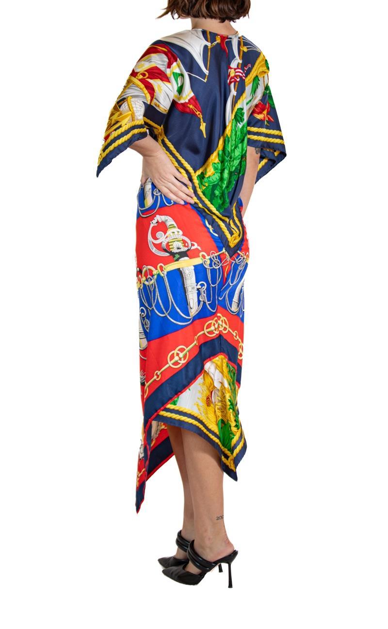MORPHEW COLLECTION Blue & Red Nautical Silk Twill 2-Scarf Dress Made From Vinta For Sale 4