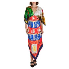MORPHEW COLLECTION Blaues & rotes nautisches 2-Schal-Kleid aus Seiden-Twill aus Vinta in Blau & Rot