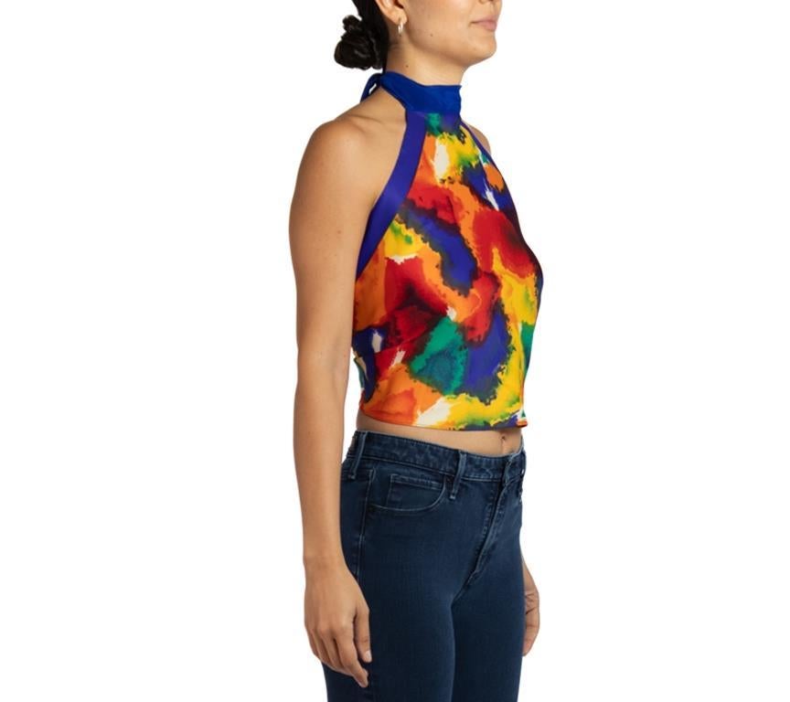 Morphew Collection Blue, Red & Yellow Silk Halter Tie Scarf Top In Excellent Condition For Sale In New York, NY