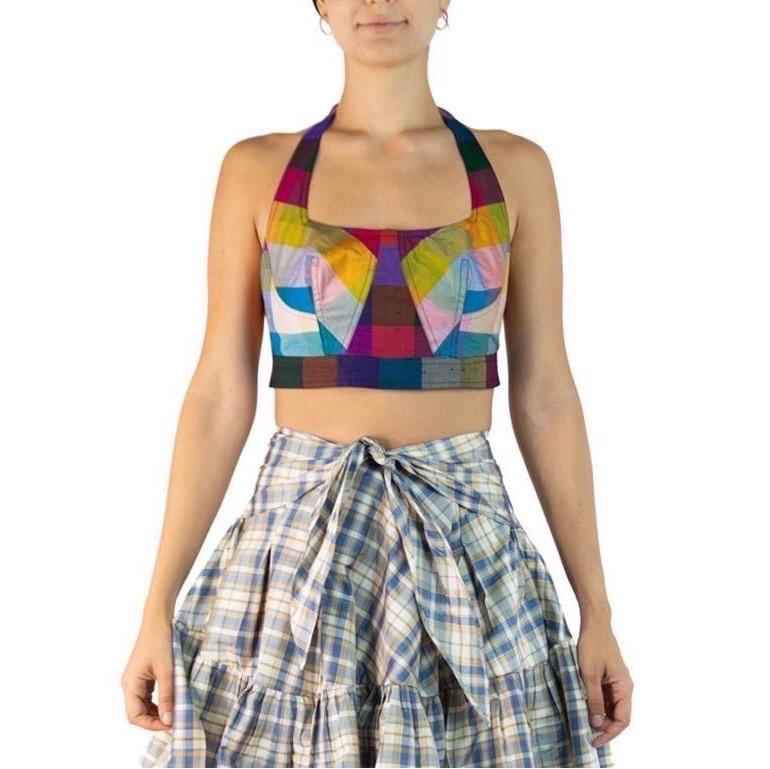 Morphew Collection Blue, Red & Yellow Silk Taffeta Plaid The Joanne Bustier Top 
MORPHEW COLLECTION is made entirely by hand in our NYC Ateliér of rare antique materials sourced from around the globe. Our sustainable vintage materials represent over