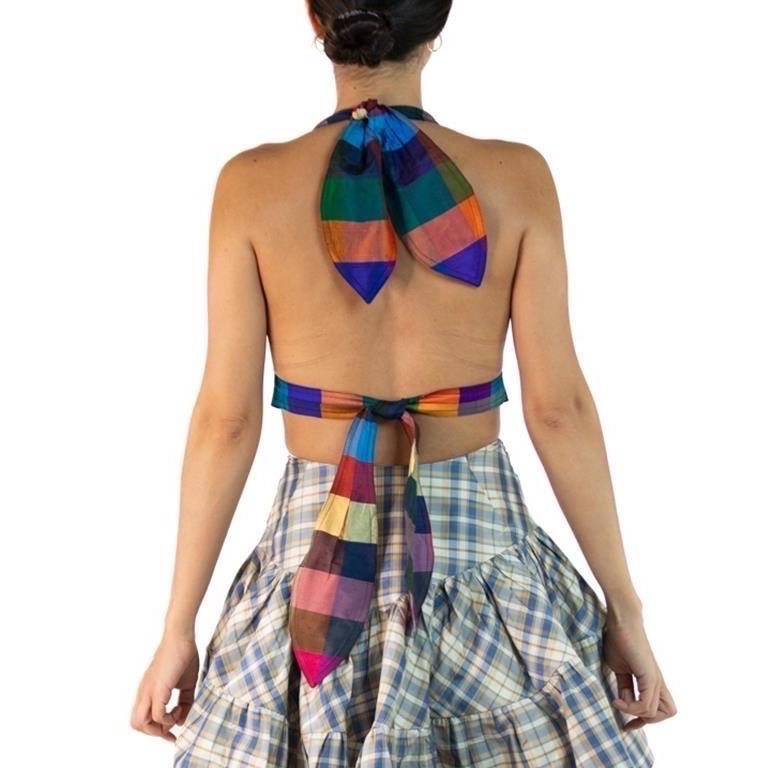 Morphew Collection Blue, Red & Yellow Silk Taffeta Plaid The Joanne Bustier Top For Sale 2