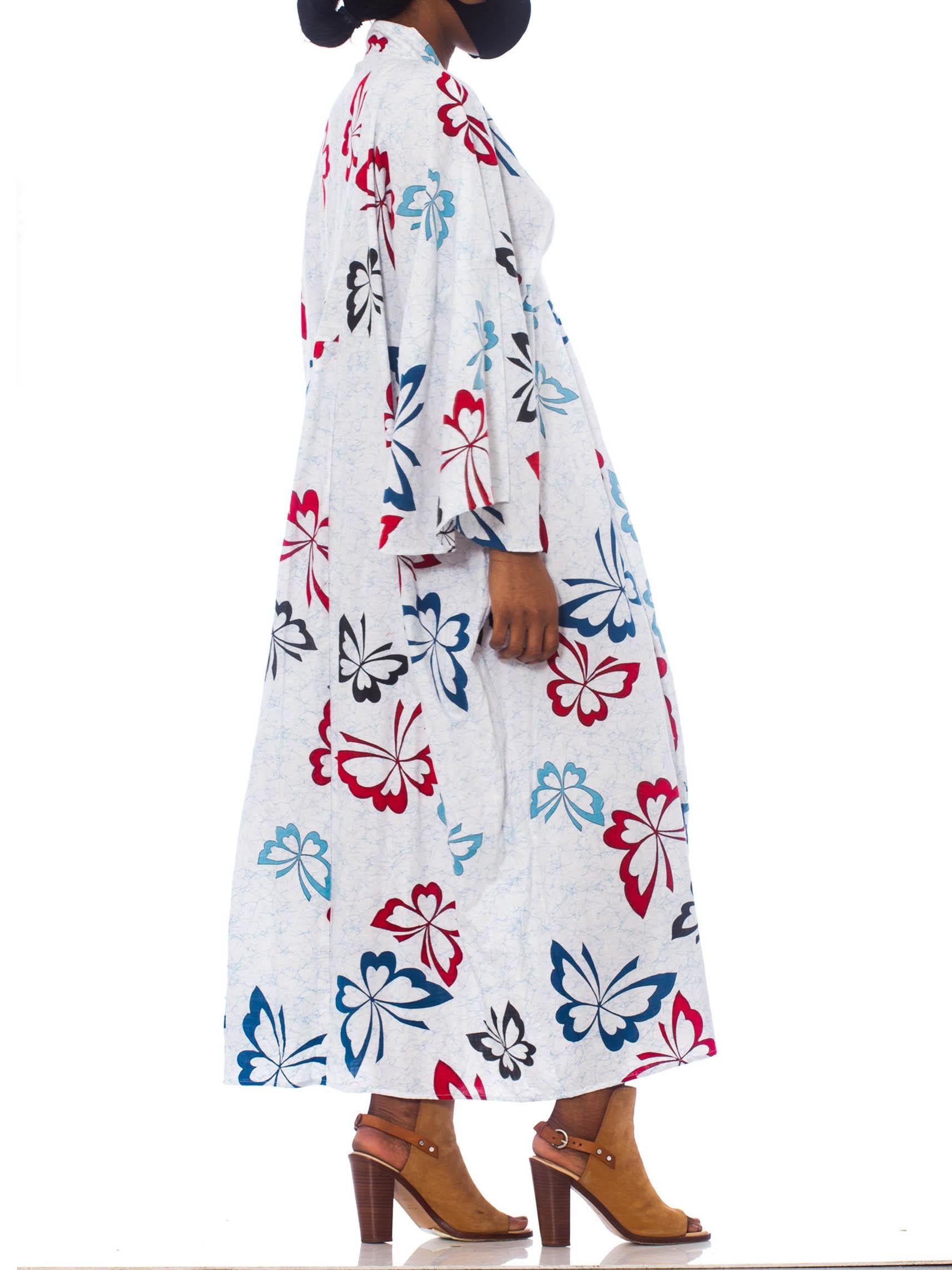 Women's MORPHEW COLLECTION Blue & White Cotton Red Butterfly Kaftan Made From Vintage J