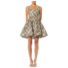 MORPHEW COLLECTION Blue, Yellow & Cream Plaid Silk Taffeta Mini Cupcake Dress
