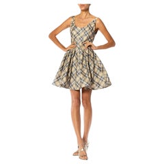 MORPHEW COLLECTION Blue, Yellow & Cream Plaid Silk Taffeta Mini Cupcake Dress