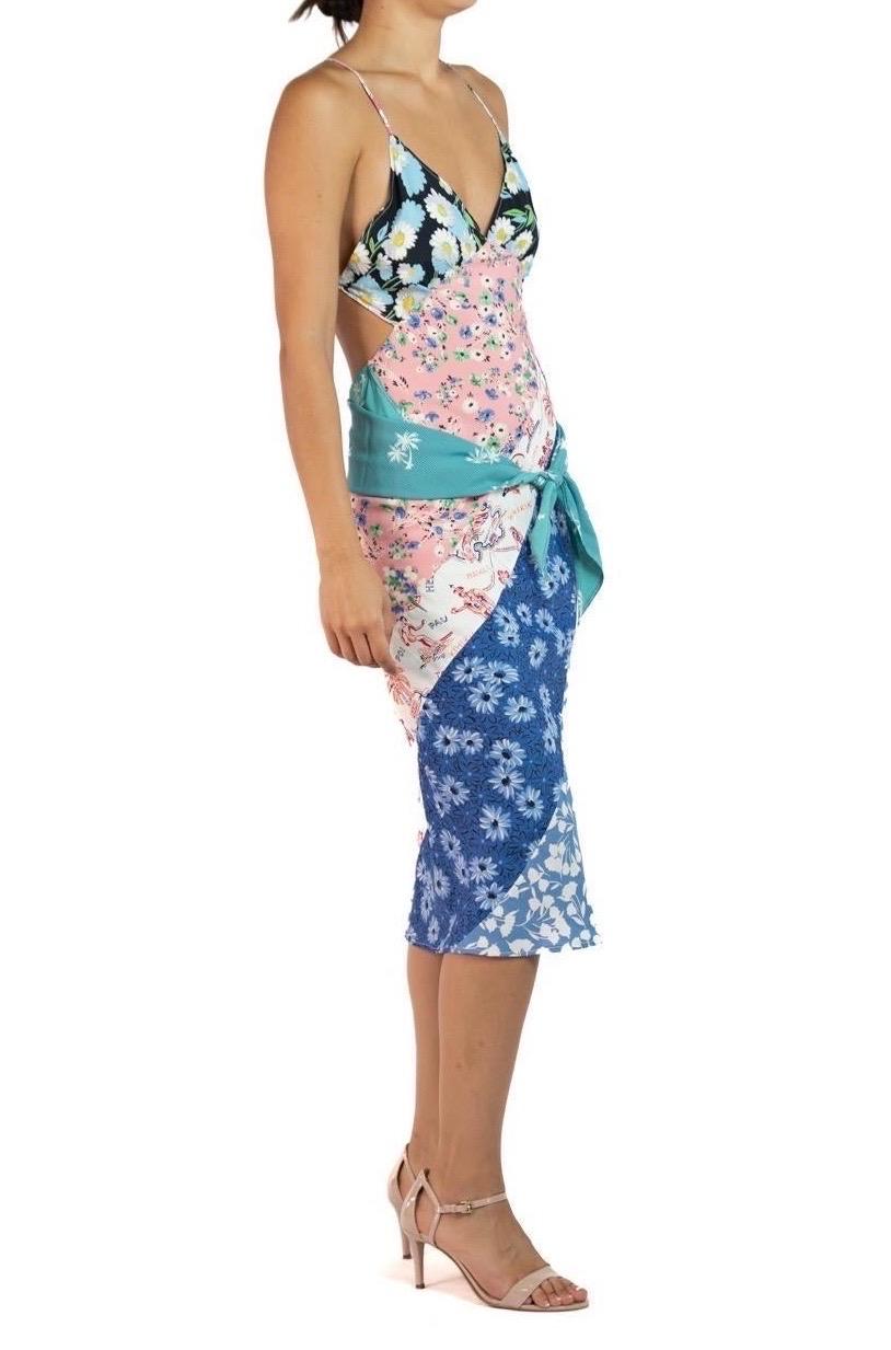 Morphew Collection Blau, Gelb & Rosa Rayon Schütze Kleid im Angebot 1