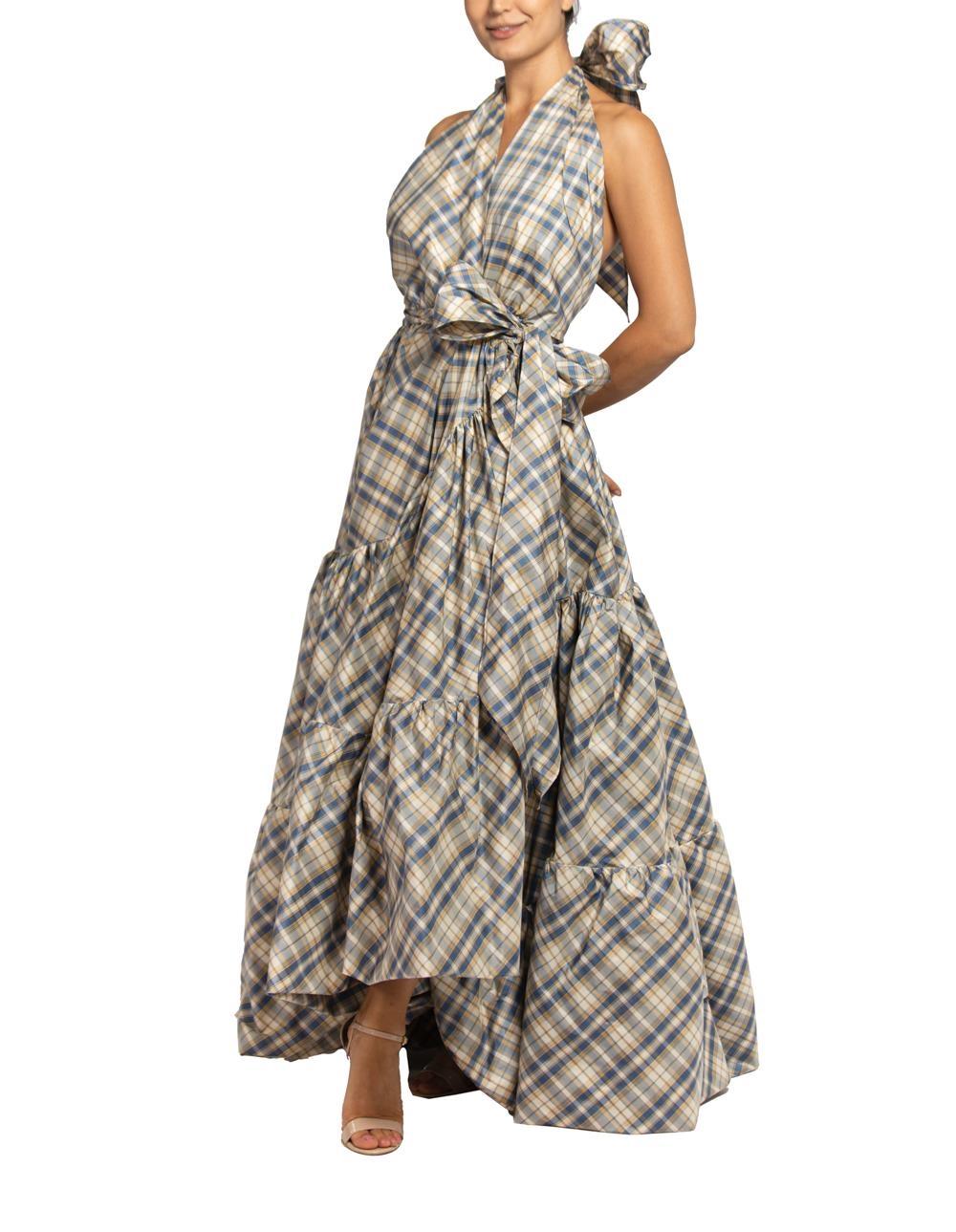 MORPHEW COLLECTION Blue & Yellow Silk Taffeta Plaid Gown MASTER For Sale 1