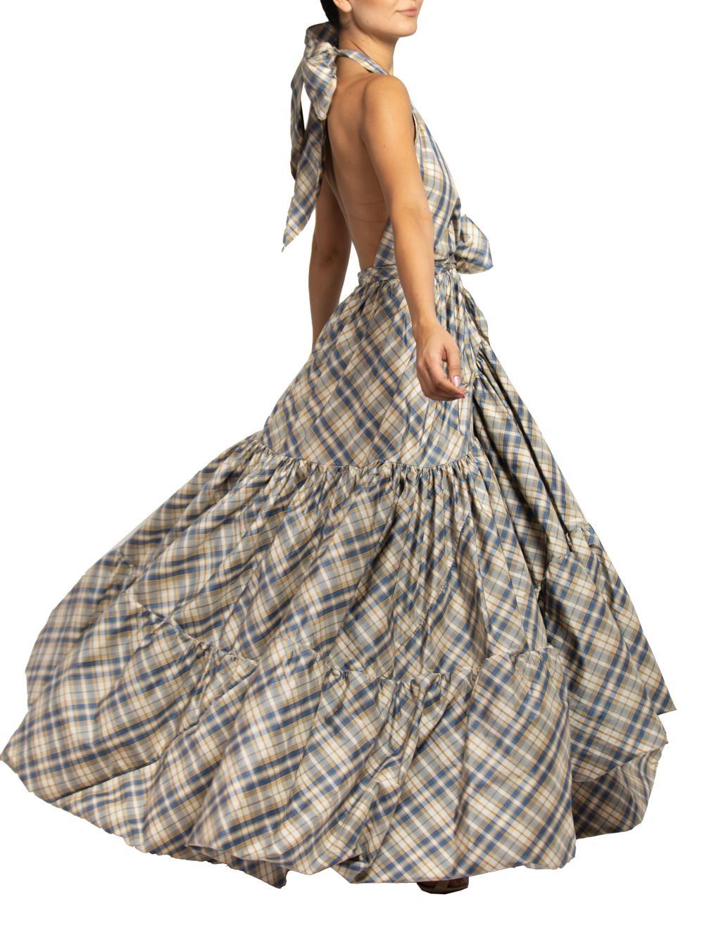 MORPHEW COLLECTION Blue & Yellow Silk Taffeta Plaid Gown MASTER For Sale 4