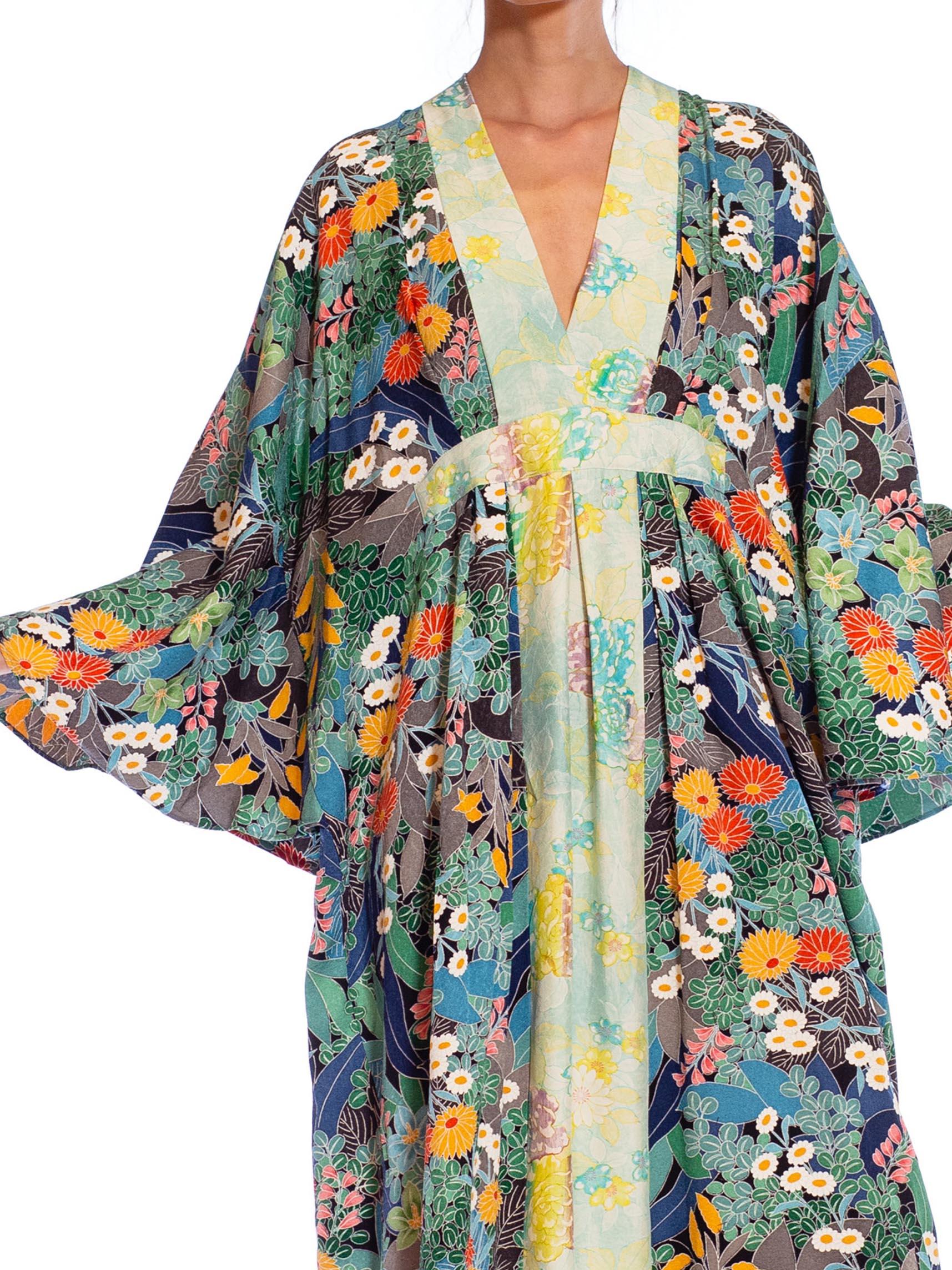 MORPHEW COLLECTION Bluenavy Blue Japanese Kimono Silk Floral Pattern Kaftan Lig For Sale 5