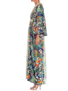 MORPHEW COLLECTION Bluenavy Blue Japanese Kimono Silk Floral Pattern Kaftan Lig