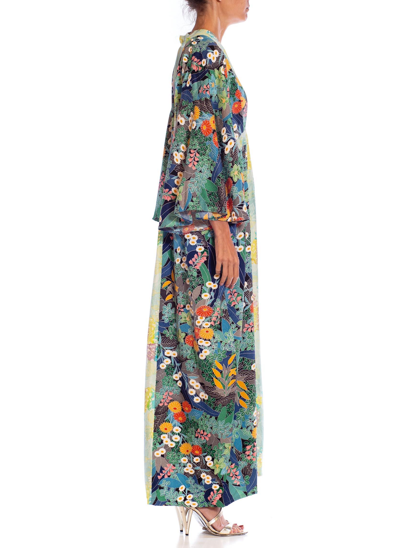 Brown MORPHEW COLLECTION Bluenavy Blue Japanese Kimono Silk Floral Pattern Kaftan Lig For Sale