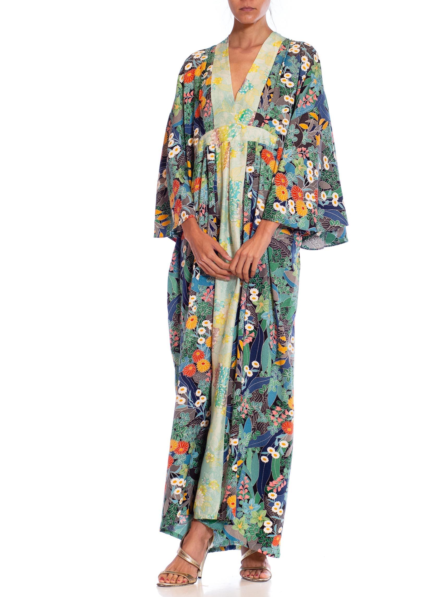 Women's MORPHEW COLLECTION Bluenavy Blue Japanese Kimono Silk Floral Pattern Kaftan Lig For Sale