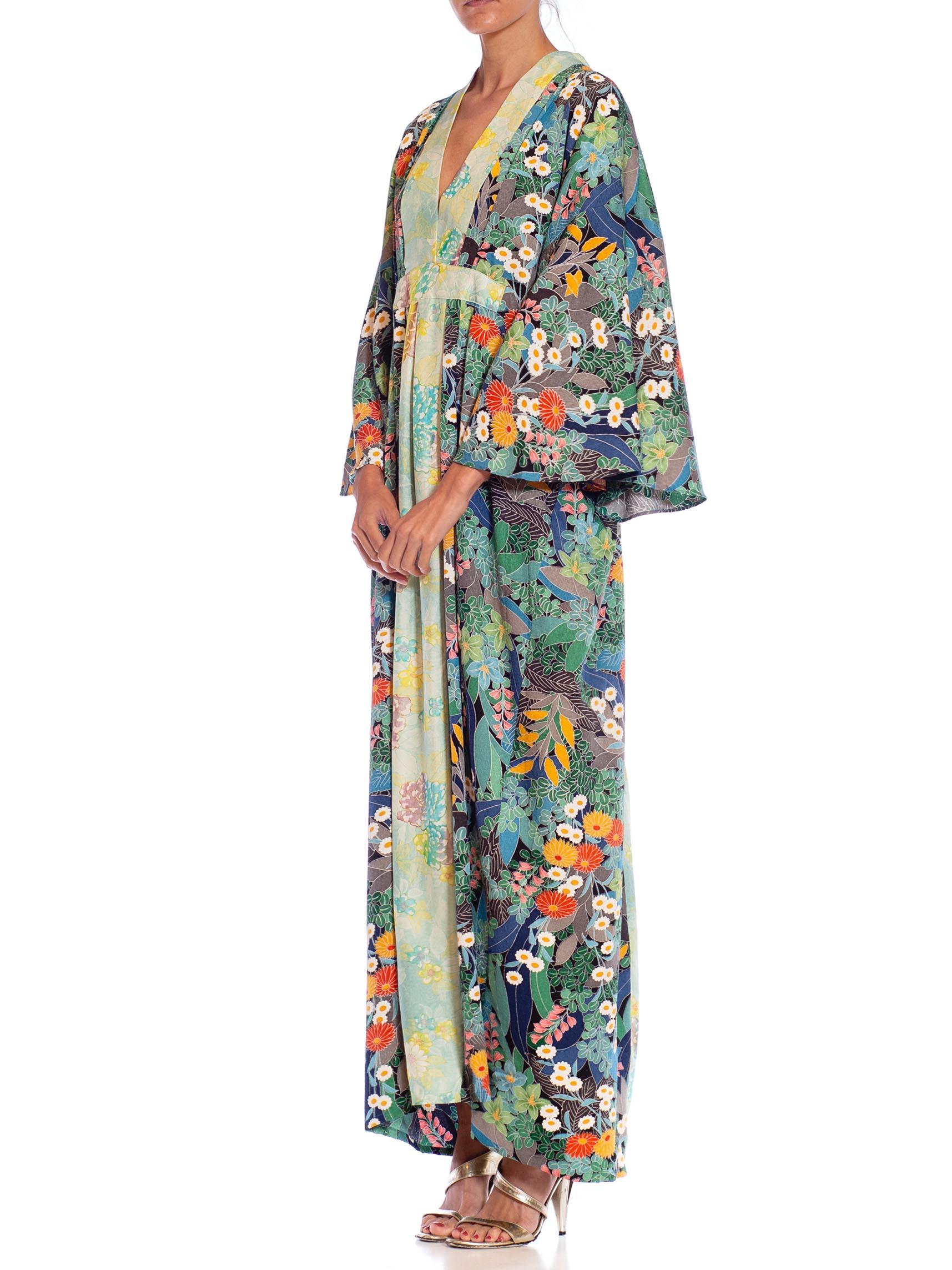 MORPHEW COLLECTION Bluenavy Blue Japanese Kimono Silk Floral Pattern Kaftan Lig For Sale 2